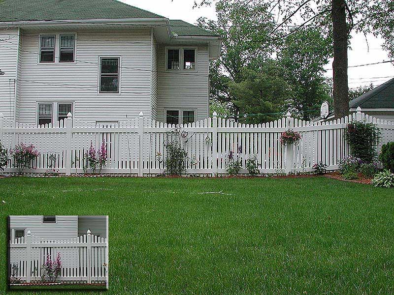 Vinyl Scalloped Picket Fence With Gothic Caps By Elyria Fence