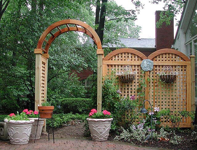 Four Foot Wide Arbor With Arched EFI Square Lattice Trellis By Elyria 