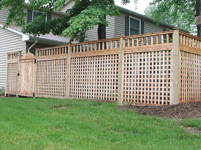 Wood Square Lattice Fence With Spindle Topper by Elyria Fence