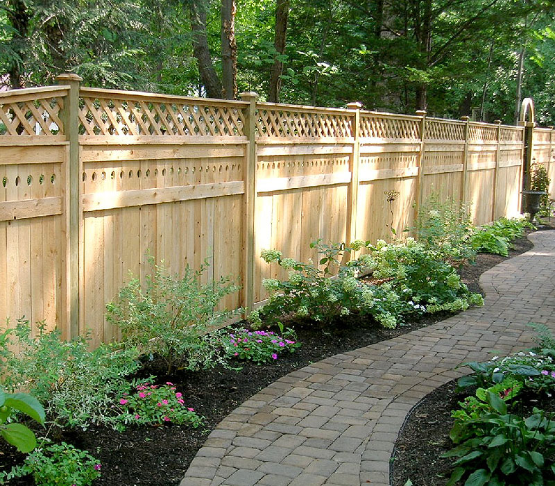 Wood Privacy Fence with Lattice Designs