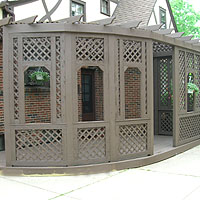 Wood Pergola With Diagonal Lattice by Elyria Fence