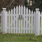 spaced arched white cedar wooden colonial picket gate  by elyria fence