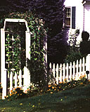 white cedar wooden picket fence and arbor by elyria fence